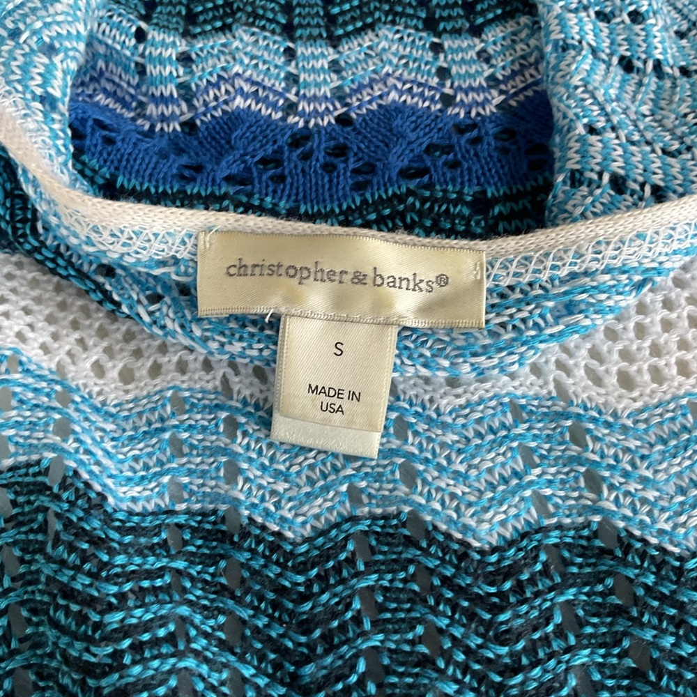 Christopher banks Cardigan Sweater Blue White Knit Preppy Business consign Small - Picture 6 of 7